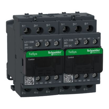 Picture of Reversing Contactor, TeSys Deca, 3P(3NO),AC-3, <=440V 38A,24V DC coil, screw clamp terminals