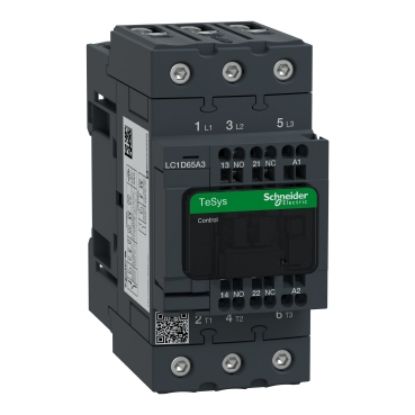Picture of Contactor, TeSys Deca, 3P(3 NO), AC-3/AC-3e, <=400V, 65A, 24V AC 50/60Hz coil, spring terminals