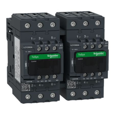 Picture of Reversing Contactor, TeSys Deca, 3P(3NO), AC-3, <=440V 65A,24V DC coil, screw clamp terminals
