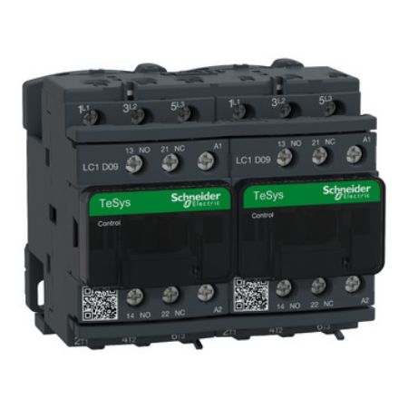 Picture of Reversing Contactor, TeSys Deca, 3P(3NO), AC-3, <=440V, 9A, 24V AC 50/60Hz coil, with mechanical and electrical interlocking, screw clamp terminals