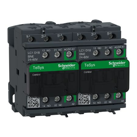 Picture of TeSys; TeSys Deca, Reversing contactor, 3P(3 NO), AC-3, 0 to 440V, 18A, 24 to 60VAC/DC coil