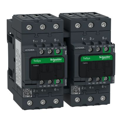 Picture of TeSys; TeSys Deca, Reversing contactor, 3P(3 NO), AC-3, 0 to 440V, 40A, 24 to 60VAC/DC coil