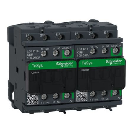 Picture of TeSys; TeSys Deca, Reversing contactor, 3P(3 NO), AC-3, 0 to 440V, 18A, 100 to 250VAC/DC coil