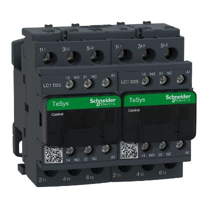 Picture of Reversing Contactor, TeSys Deca, 3P(3NO), AC-3, <=440V, 25A, 240V AC 50/60Hz coil, screw clamp terminals