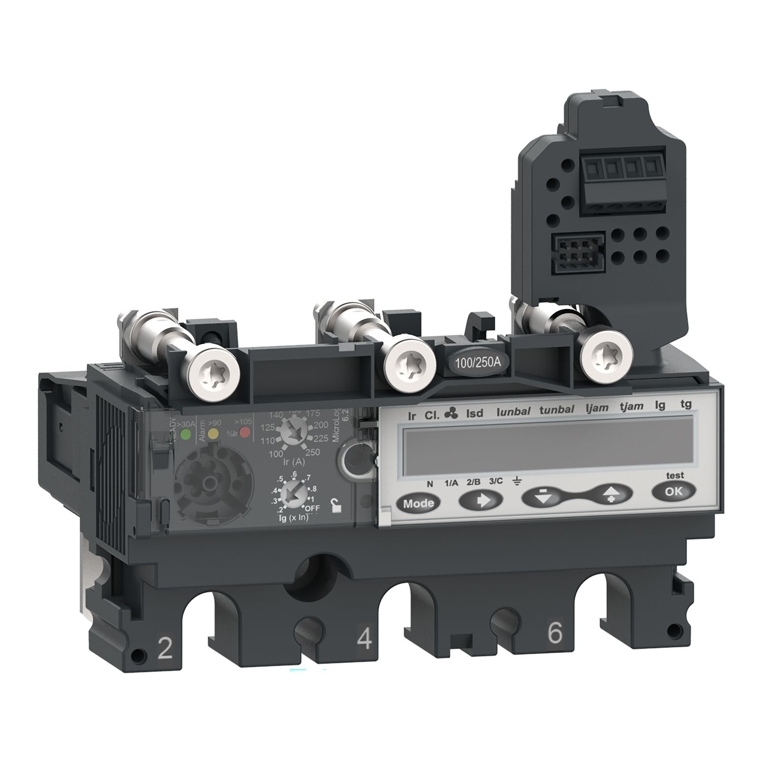 Picture of Trip unit MicroLogic 6.2E, ComPacT NSX100/160/250, 3 poles, basic and ground fault protections, energy meter, 40A