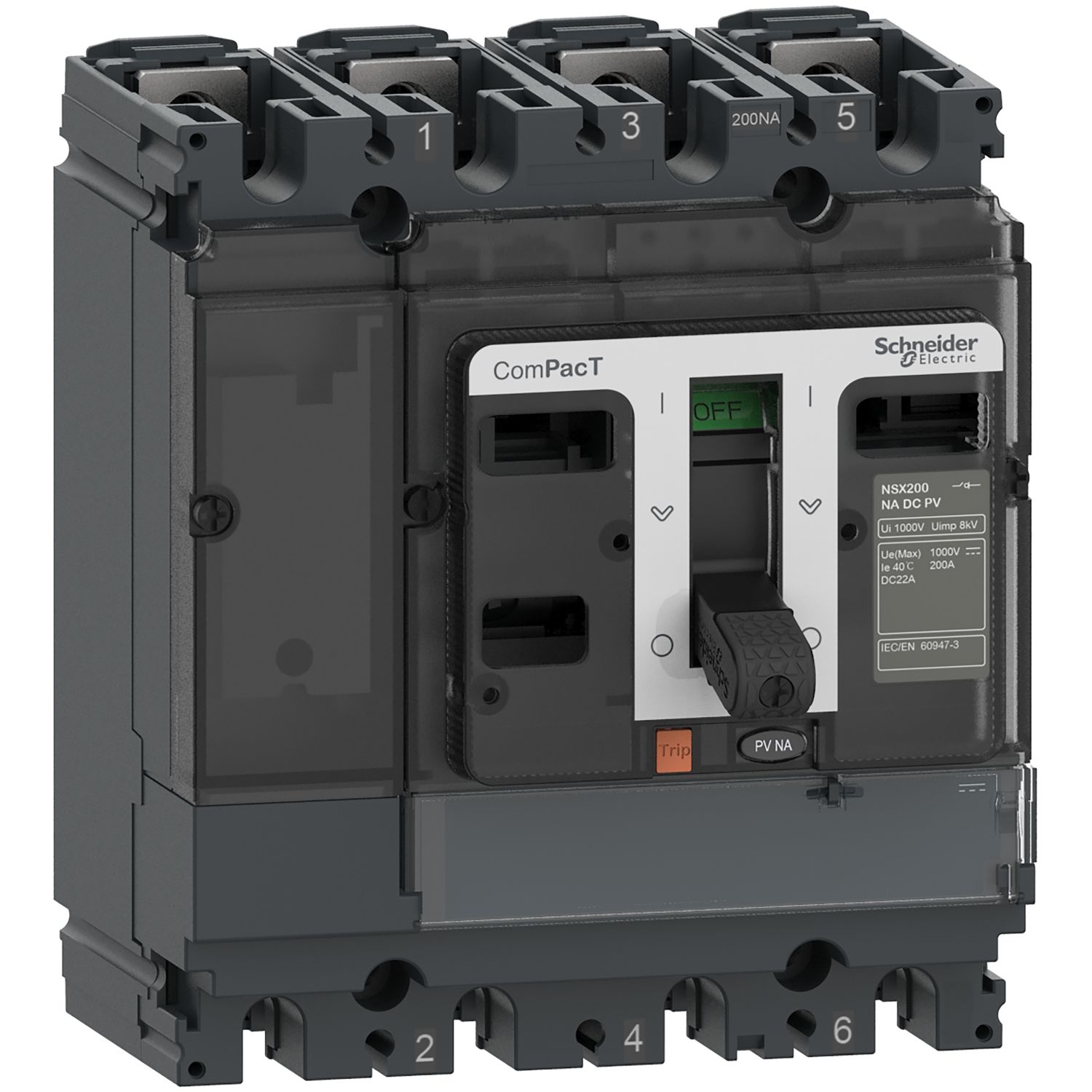 Picture of Switch disconnector, ComPacT NSX100NA DC PV, 4 poles, fixed, 100A rating, 1000V