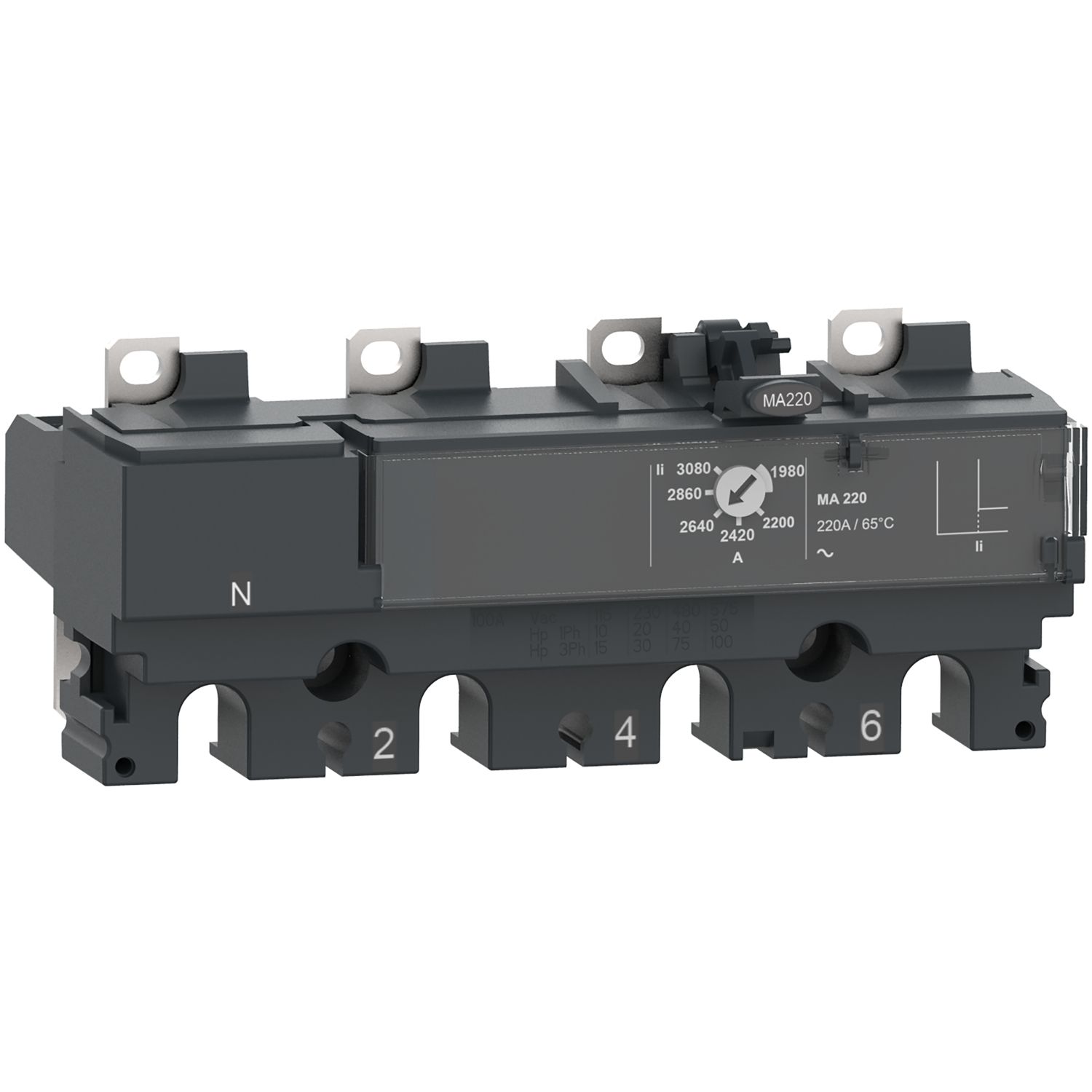 Picture of Trip unit MA100, ComPacT NSX100/160/250, 4 poles 3D (neutral not protected), magnetic, motor protection, 100A rating