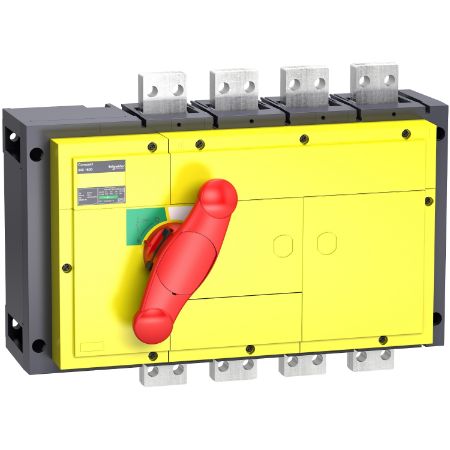 Picture of switch disconnector, Compact INS1600, 1600A, with red rotary handle, yellow front, 4 poles