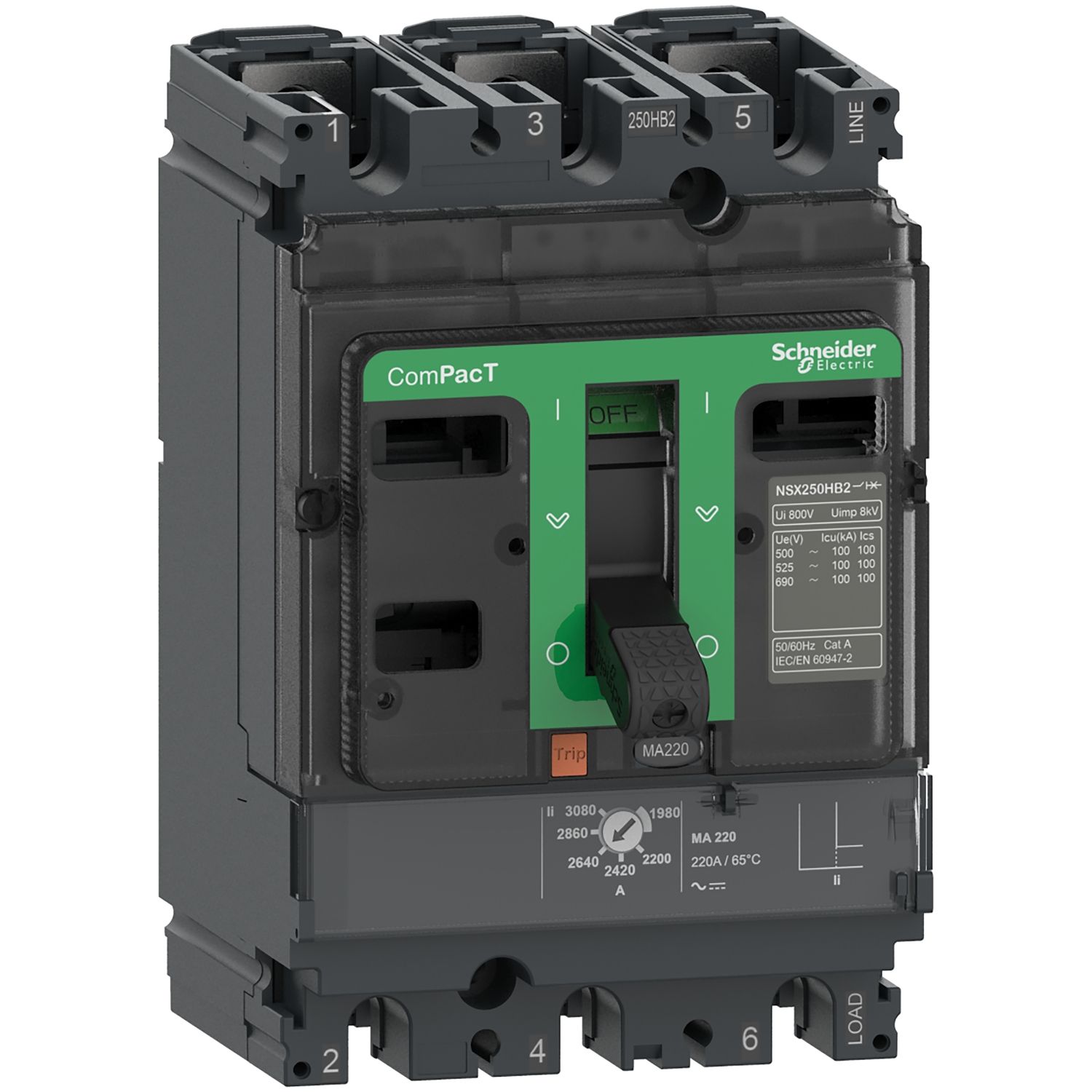Picture of Circuit breaker, ComPacT NSX100HB1, 75kA/690VAC, 3 poles, MA trip unit 50A