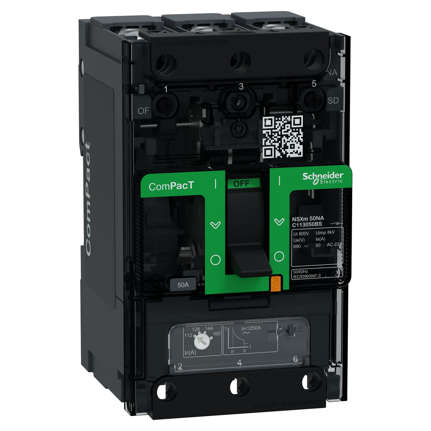 Picture of Switch disconnector, ComPacT NSXm 50NA, 3 poles, thermal current Ith 50A, compression lugs and busbar connectors