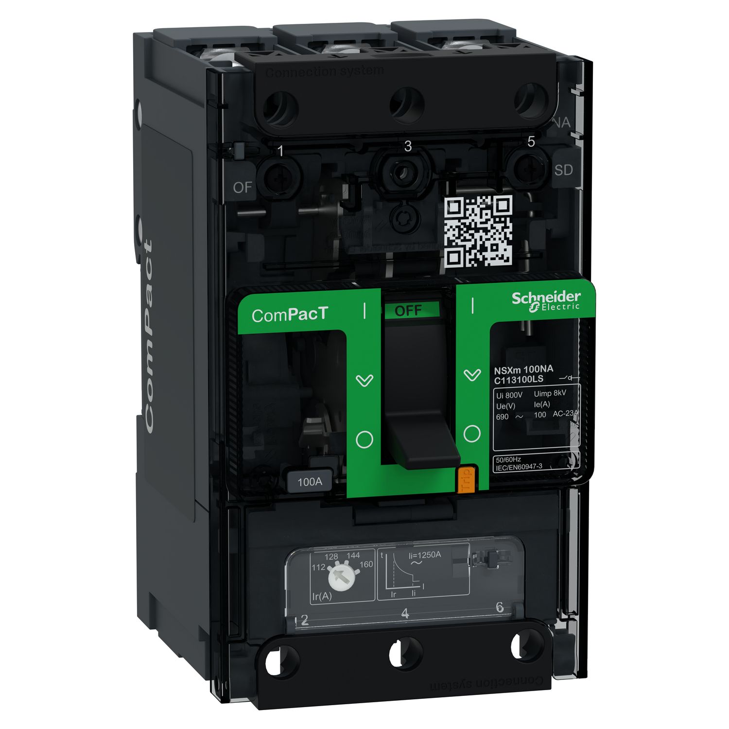 Picture of Switch disconnector, ComPacT NSXm 100NA, 3 poles, thermal current Ith 100A, EverLink lugs