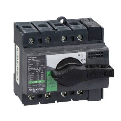 Picture of switch disconnector, Compact INS80, 80A, standard version with black rotary handle, 4 poles