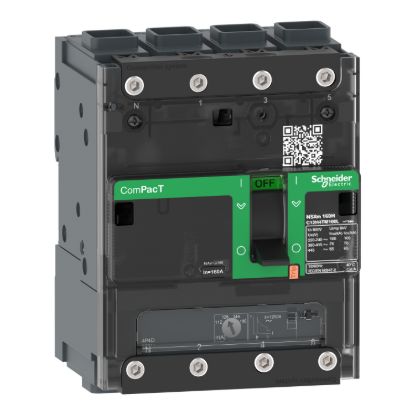 Picture of Circuit breaker, ComPacT NSXm 160E, 16kA/415VAC, 4 poles 4D (neutral fully protected), TMD trip unit 100A, EverLink lugs