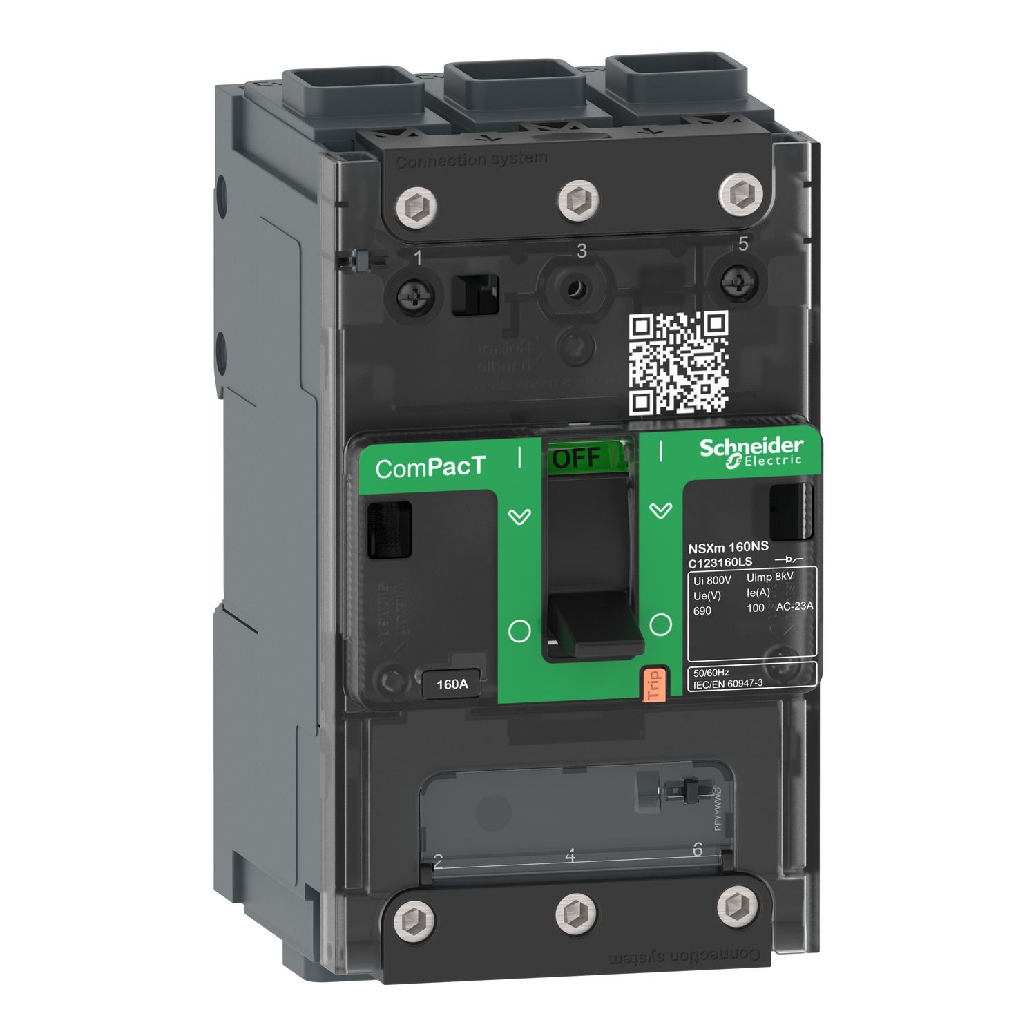 Picture of Switch disconnector, ComPacT NSXm 160NA, 3 poles, thermal current Ith 160A, EverLink lugs