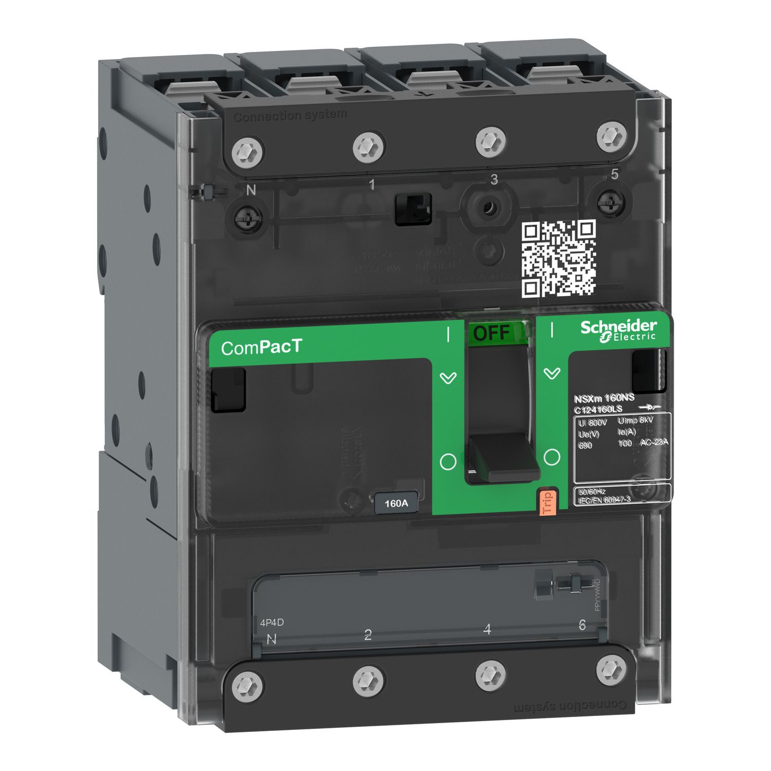 Picture of Switch disconnector, ComPacT NSXm 160NA, 4 poles, thermal current Ith 160A, compression lugs and busbar connectors