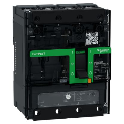 Picture of Circuit breaker, ComPacT NSXm 160B, 25kA/415VAC, 4 poles 3D (neutral not protected), TMD trip unit 125A, lugs/busbars
