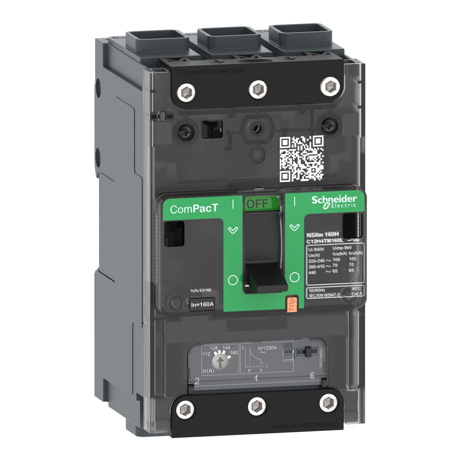 Picture of Circuit breaker, ComPacT NSXm 160H, 70kA/415VAC, 3 poles, TMD trip unit 160A, EverLink lugs