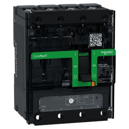 Picture of Circuit breaker, ComPacT NSXm 160N, 50kA/415VAC, 4 poles 3D (neutral not protected), TMD trip unit 125A, lugs/busbars
