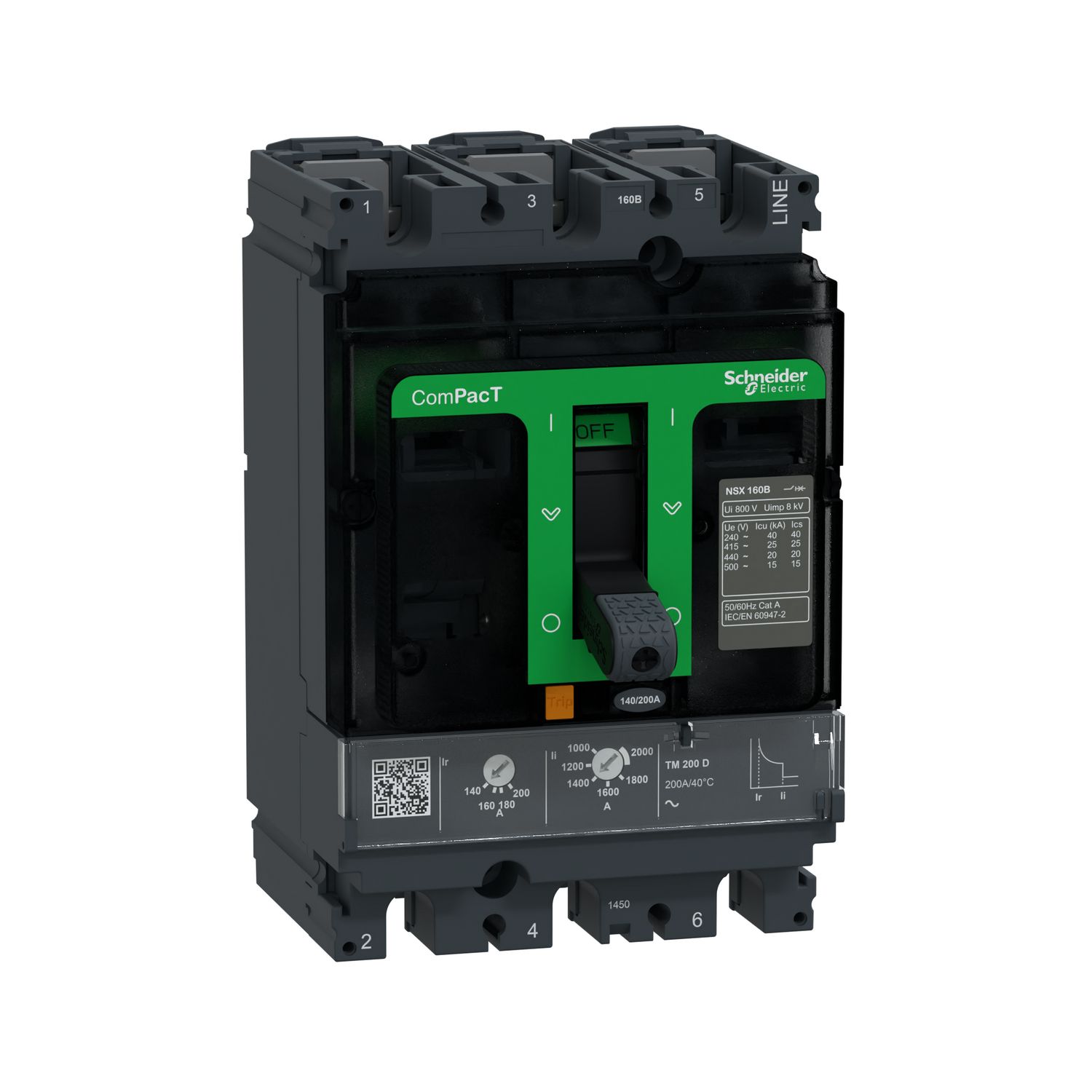 Picture of Circuit breaker, ComPacT NSX160B, 25kA/415VAC, 3 poles, TMD trip unit 100A