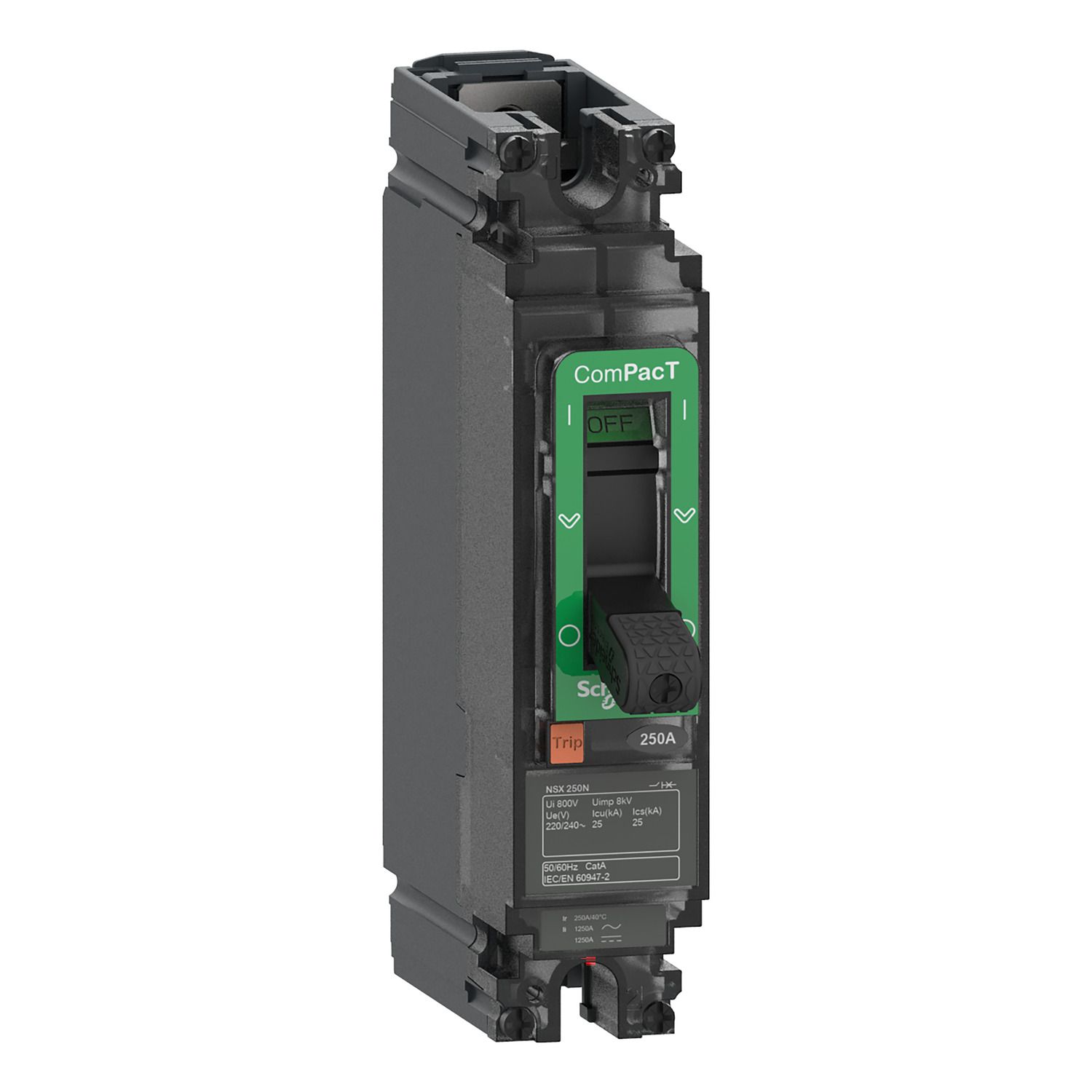 Picture of Circuit breaker, ComPacT NSX160F AC/DC, 18kA/240VAC, 1 pole, TMD trip unit 125A