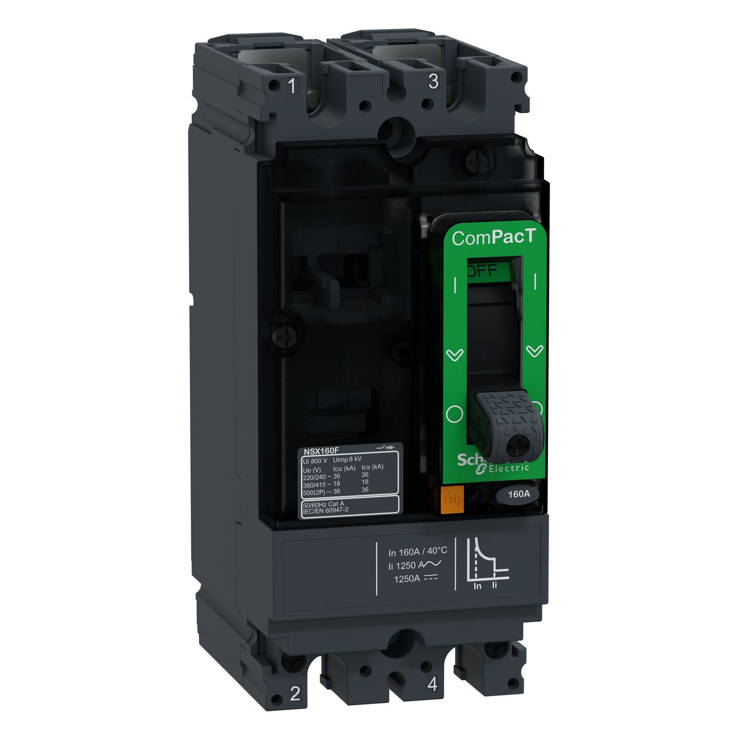 Picture of Circuit breaker, ComPacT NSX160F AC/DC, 18kA/415VAC, 2 poles, TMD trip unit 160A