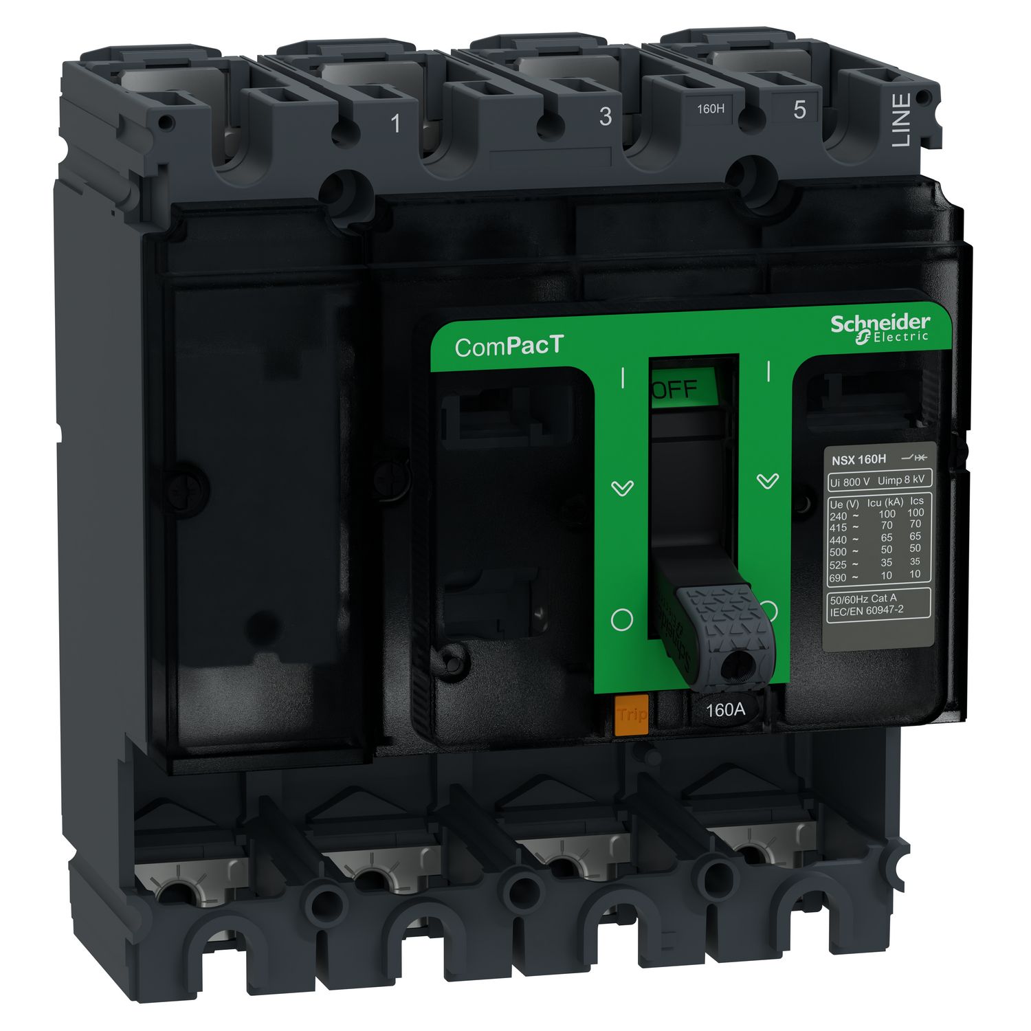 Picture of Circuit breaker basic frame, ComPacT NSX160H, 70kA/415VAC, 4 poles, 160A frame rating, without trip unit