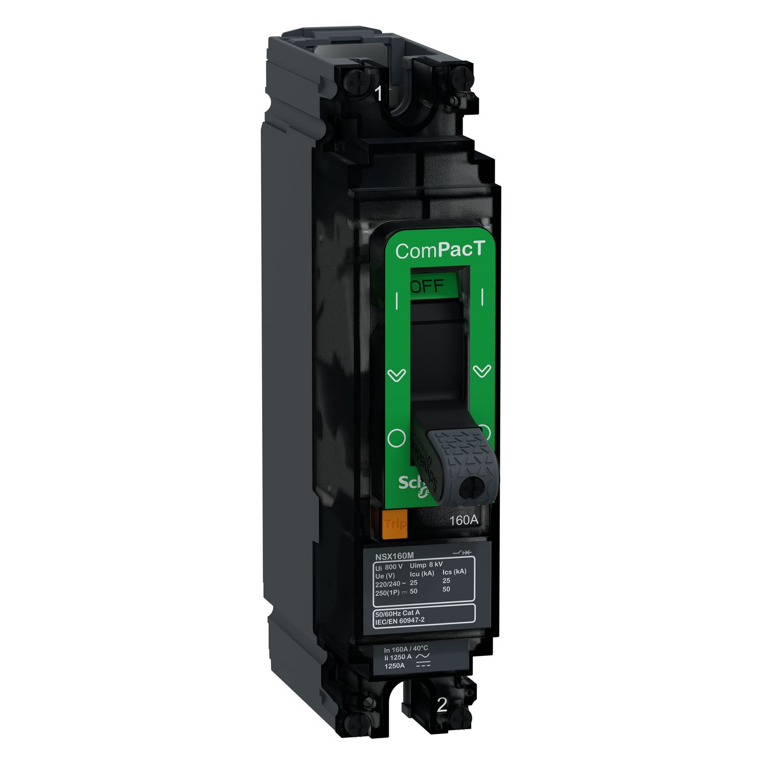 Picture of Circuit breaker, ComPacT NSX160M AC/DC, 40kA/240VAC, 1 pole, TMD trip unit 160A