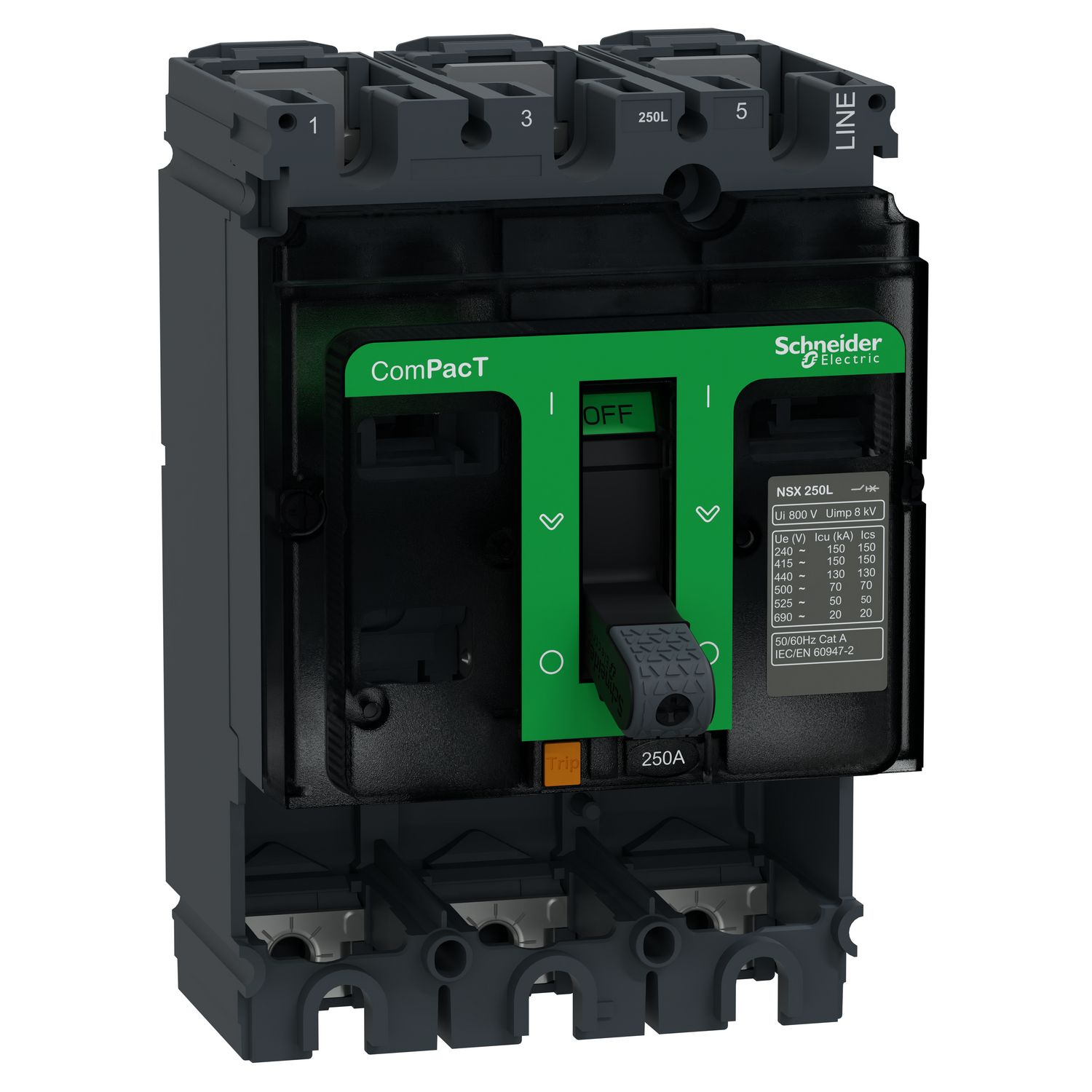 Picture of Circuit breaker basic frame, ComPacT NSX250B, 25kA/415VAC, 3 poles, 250A frame rating, without trip unit