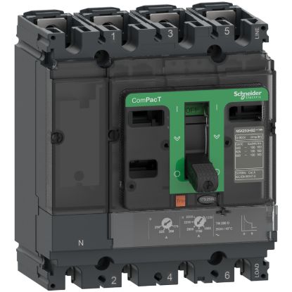 Picture of Circuit breaker, ComPacT NSX250F, 36kA/415VAC, 4 poles 3D (neutral not protected), TMD trip unit 200A