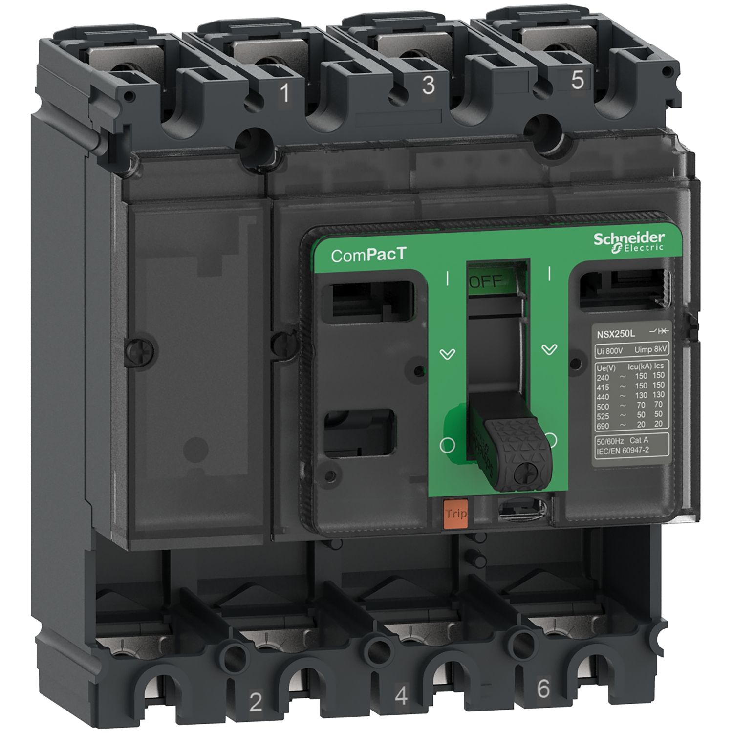 Picture of Circuit breaker basic frame, ComPacT NSX250S, 100kA/415VAC, 4 poles, 250A frame rating, without trip unit