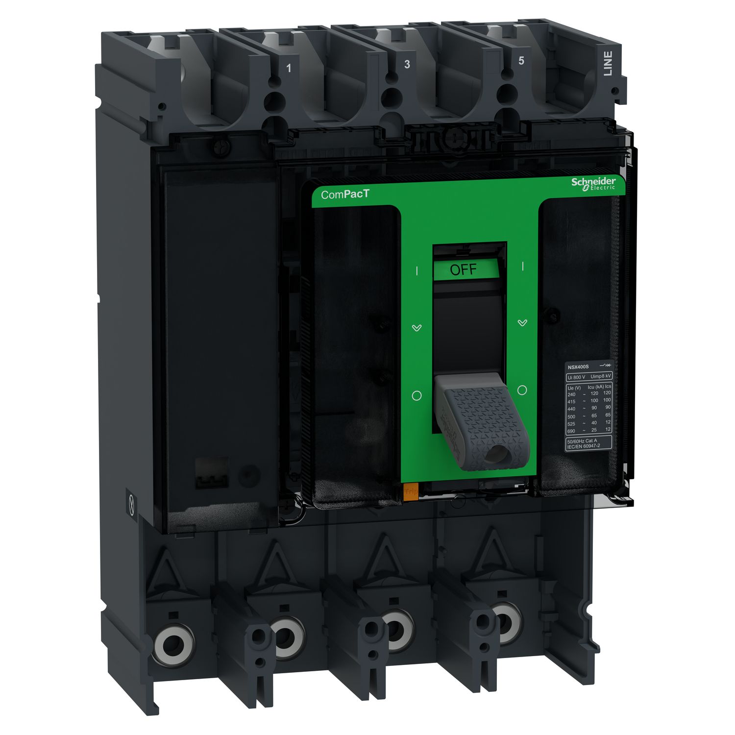 Picture of Circuit breaker basic frame, ComPacT NSX400S, 100kA/415VAC, 4 poles, 400A frame rating, without trip unit