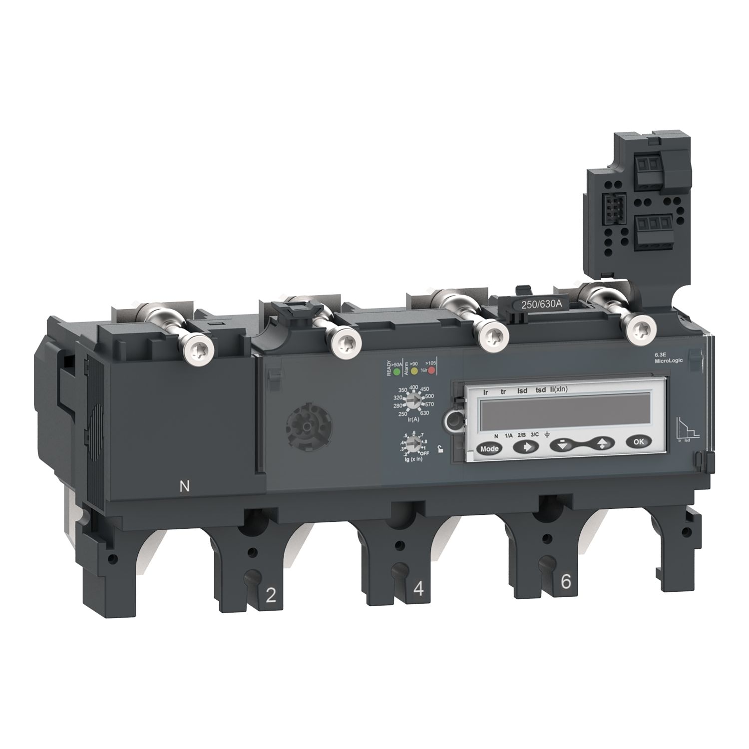 Picture of Trip unit MicroLogic 6.3E, ComPacT NSX630, 4 poles, electronic basic and ground fault protections, energy meter, 630A