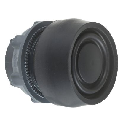 Picture of Harmony XB5, Push button head, plastic, flush, black, 22mm, spring return, coloured boot, unmarked