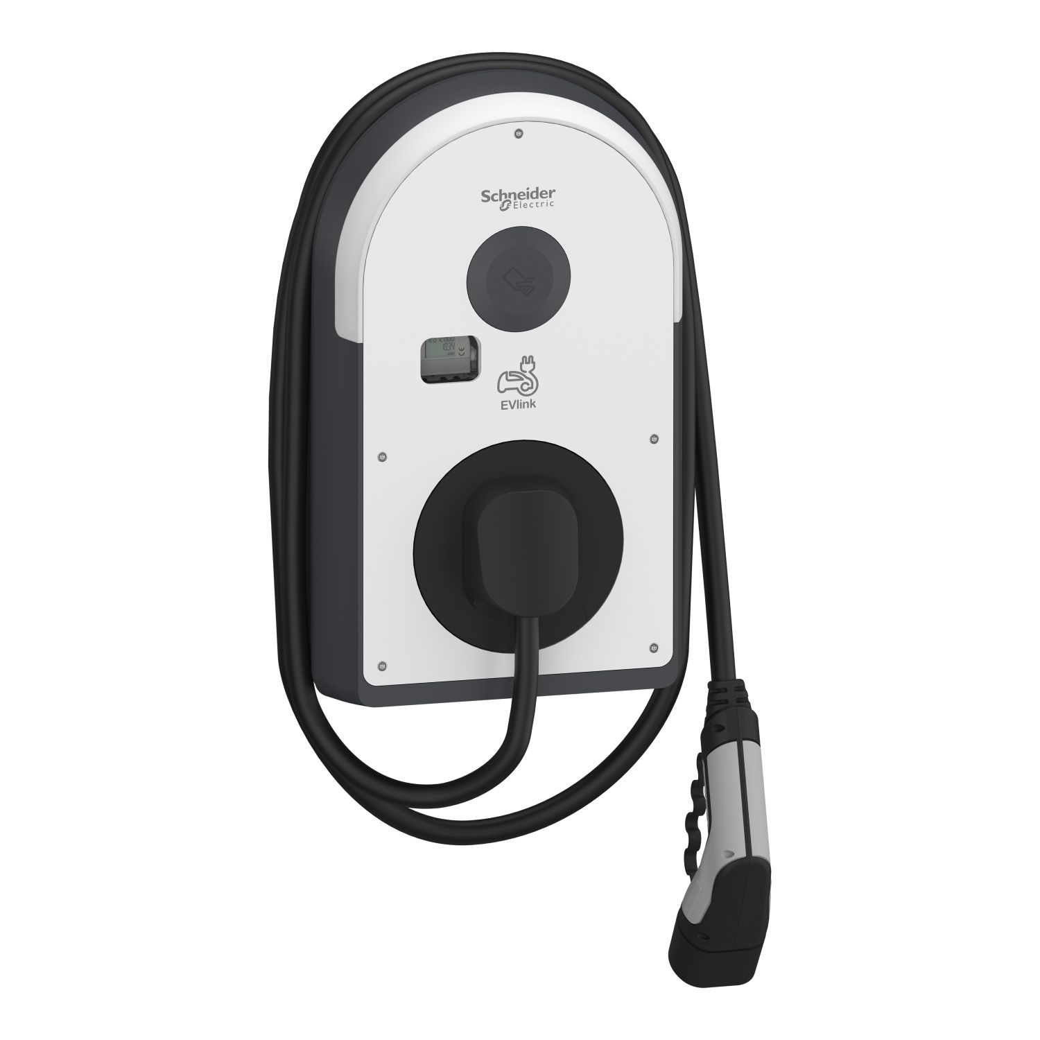 Picture of Charging station, EVlink Pro AC, AC Metal, 22kW, 32A, 3P+N, T2 attached cable, RDC-DD 6mA, MID meter