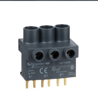 Picture of Terminal block, TeSys D, TeSys Deca & TeSys U, 3P, from the top, for supply to one or more GV2G busbar sets