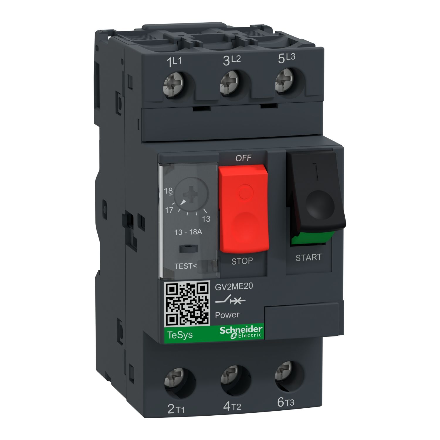 Picture of Motor circuit breaker, TeSys GV2, TeSys Deca, 3P, 13 to 18A, thermal magnetic, screw clamp terminals, button control