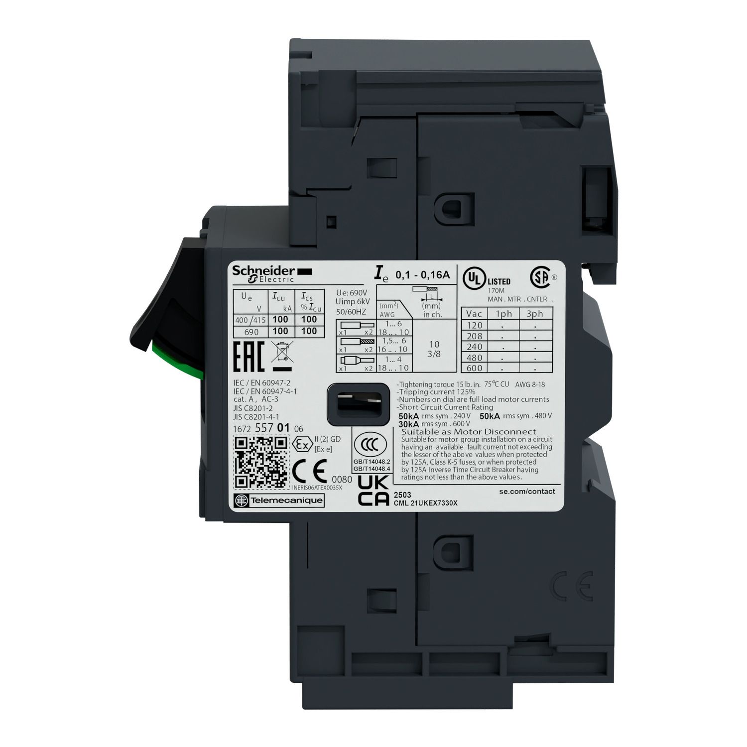 Picture of Motor circuit breaker,TeSys Deca frame 2,3P,17-23A,thermal magnetic,push button,spring terminals