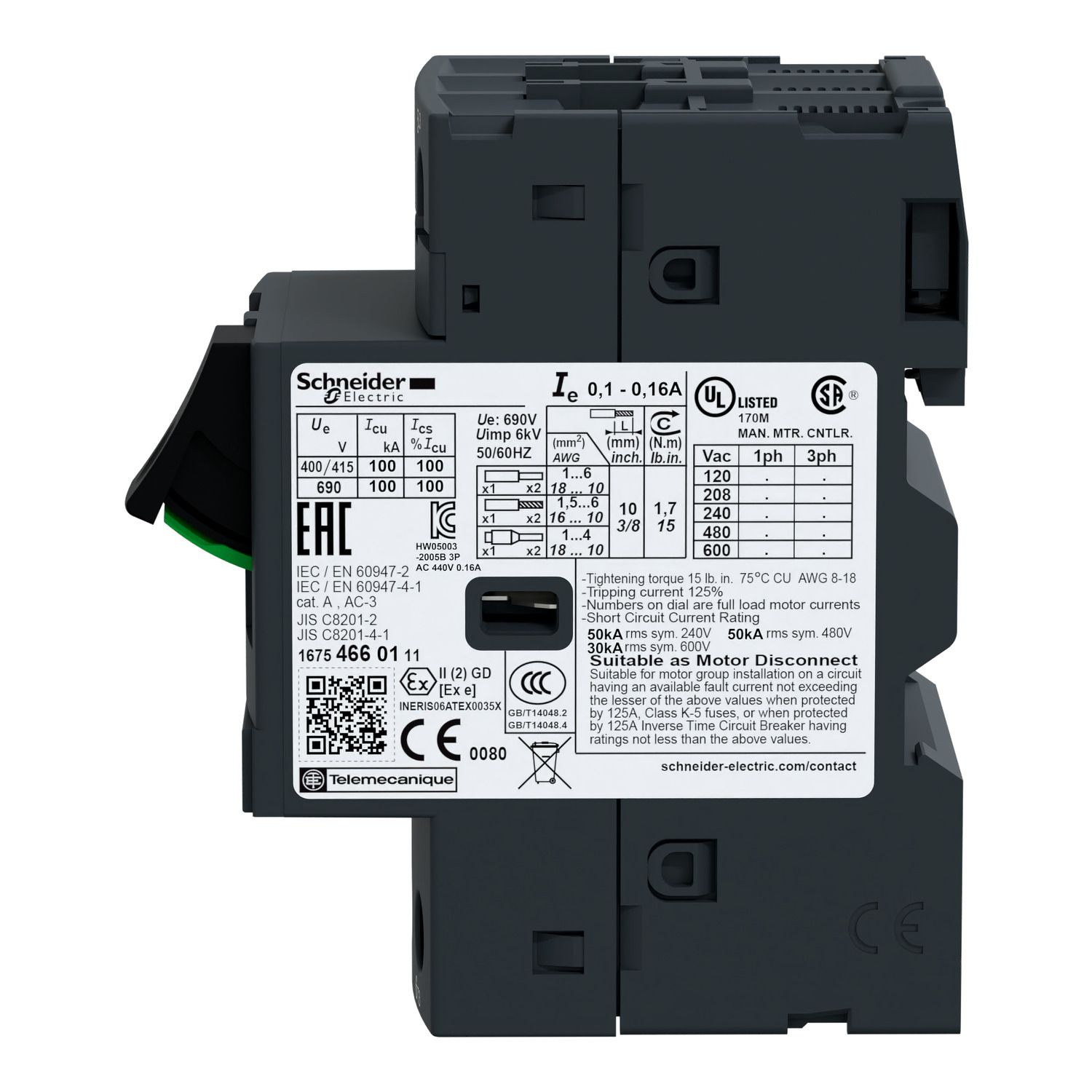 Picture of Motor circuit breaker, TeSys GV2, TeSys Deca, 3P, 24 to 32A, thermal magnetic, screw clamp terminals, button control