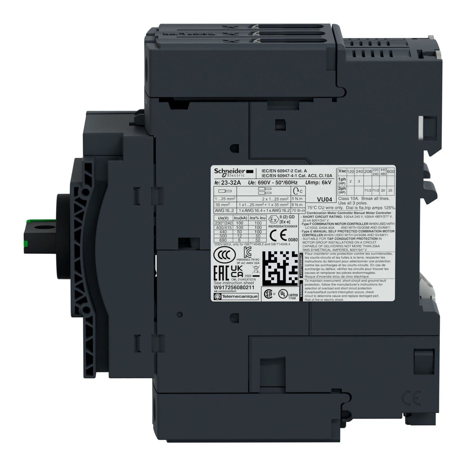 Picture of Motor circuit breaker,TeSys Deca frame 3,3P,32A,magnetic,rotary handle,EverLink terminals