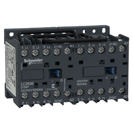 Picture of reversing Contactor, TeSys K, 3P, AC-3/AC-3e,440V 9A, 1NC, 110V AC coil, screw clamp terminals