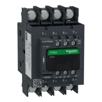 Picture of Contactor, TeSys Deca, 4P(4 NO), AC-1, <=440V, 80A, 24V DC standard coil, ring-lug terminals