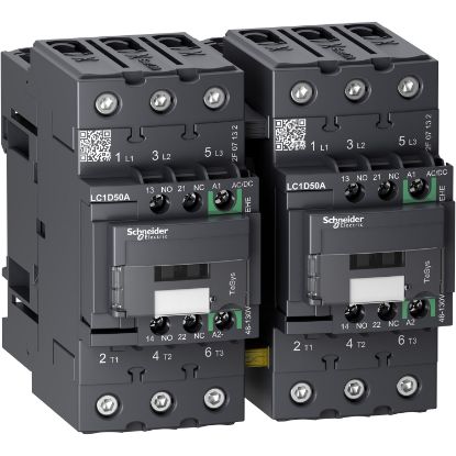 Picture of TeSys; TeSys Deca, Reversing contactor, 3P(3 NO), AC-3, 0 to 440V, 50A, 48 to 130VAC/DC coil