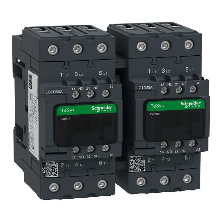 Picture of Reversing contactor, TeSys Deca, 3P(3NO), AC-3, <=440V 38A, 100V AC coil, screw clamp terminal