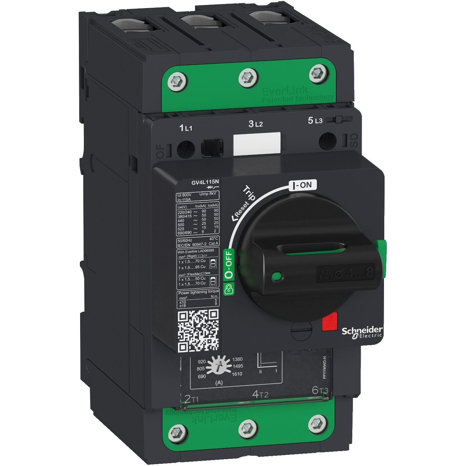 Picture of Motor circuit breaker, TeSys GV4, TeSys GV4, 3P, 25A, Icu 50kA, magnetic, EverLink terminals