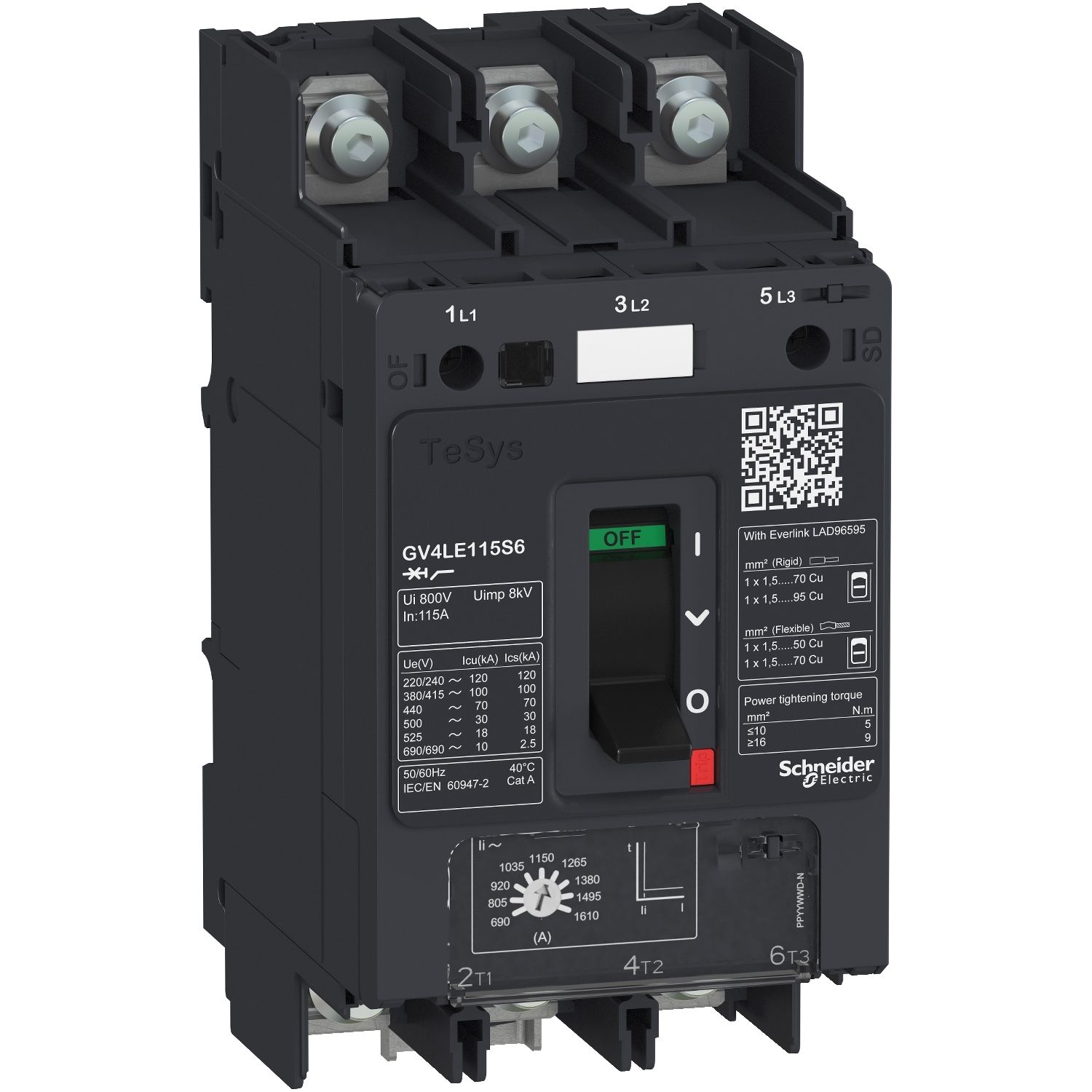 Picture of Motor circuit breaker, TeSys GV4, TeSys GV4, 3P, 7A, Icu 100kA, magnetic, lugs terminals