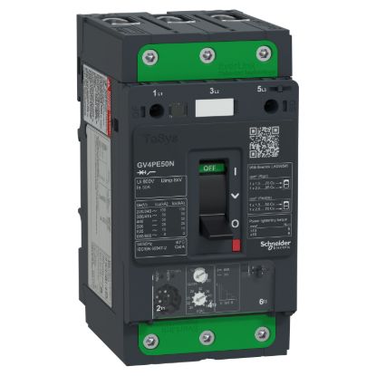 Picture of Motor circuit breaker, TeSys GV4, TeSys GV4, 3P, 50A, Icu 50kA, thermal magnetic, Everlink terminals