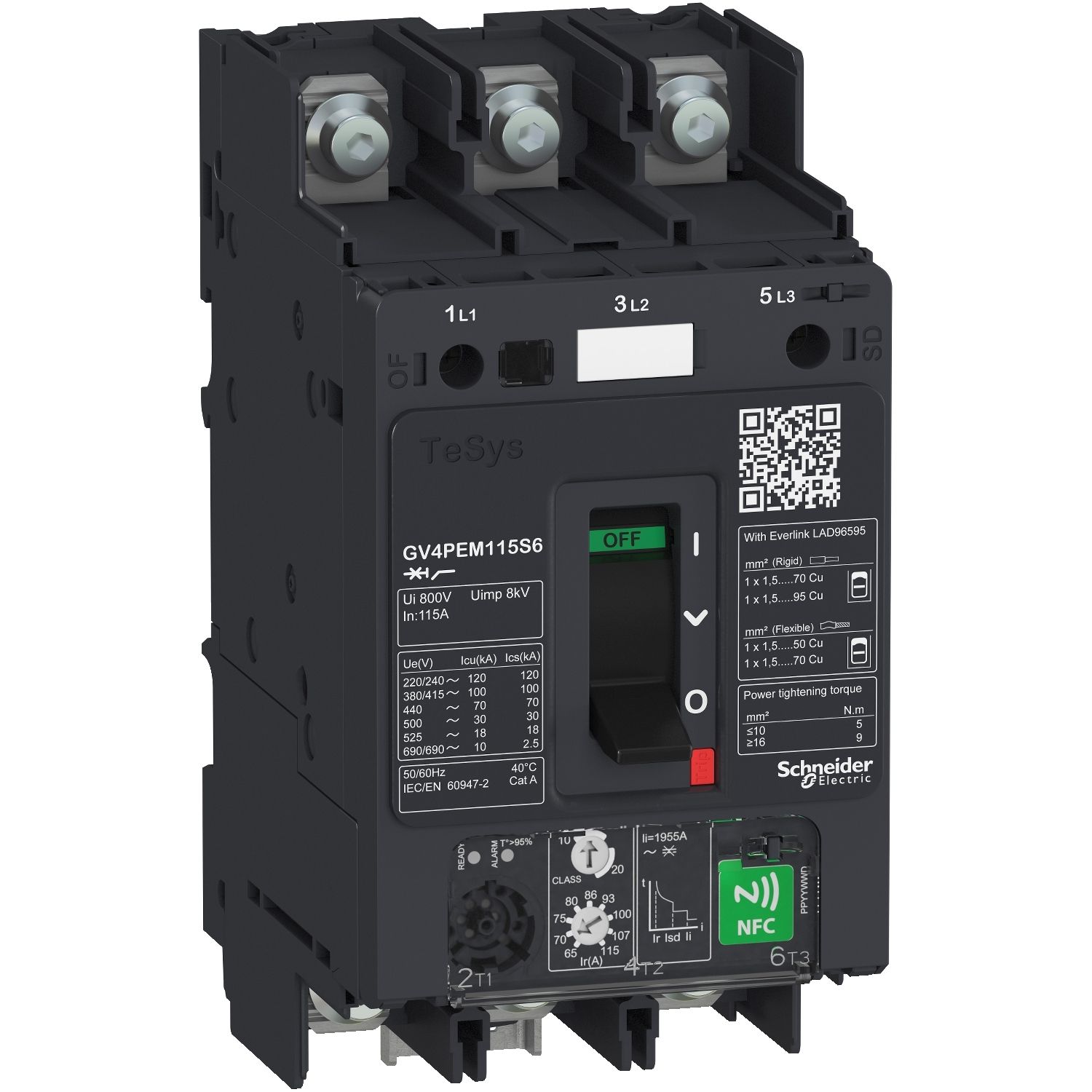 Picture of Motor circuit breaker, TeSys GV4, TeSys GV4, 3P, 3.5A, Icu 50kA, thermal magnetic multifunction, lugs terminals