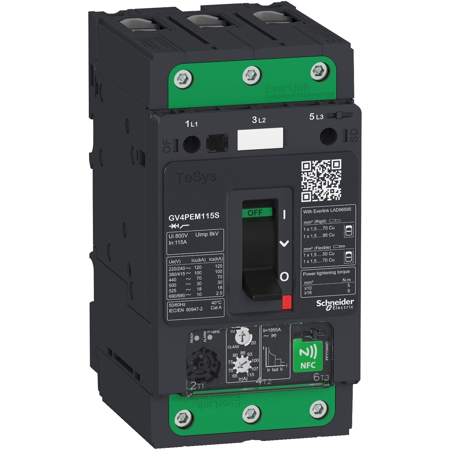 Picture of Motor circuit breaker, TeSys GV4, TeSys GV4, 3P, 80A, Icu 25kA, thermal magnetic multifunction, Everlink terminals