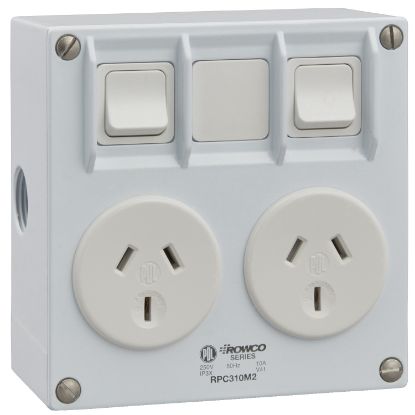 Picture of Rowco, 2 Switch, 250V, 10A, 3 Pins, 105 X 108 X 56mm