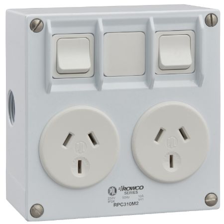 Picture of Rowco, 2 Switch, 250V, 10A, 3 Pins, 105 X 108 X 56mm
